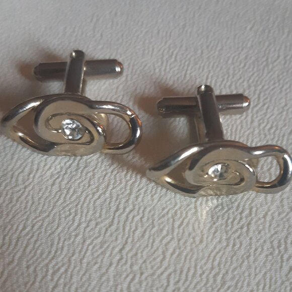 Vintage Loops With Rhinestones Silver Tone Cuff Links ⚡️BUY 3 for $55⚡️ - Picture 6 of 11